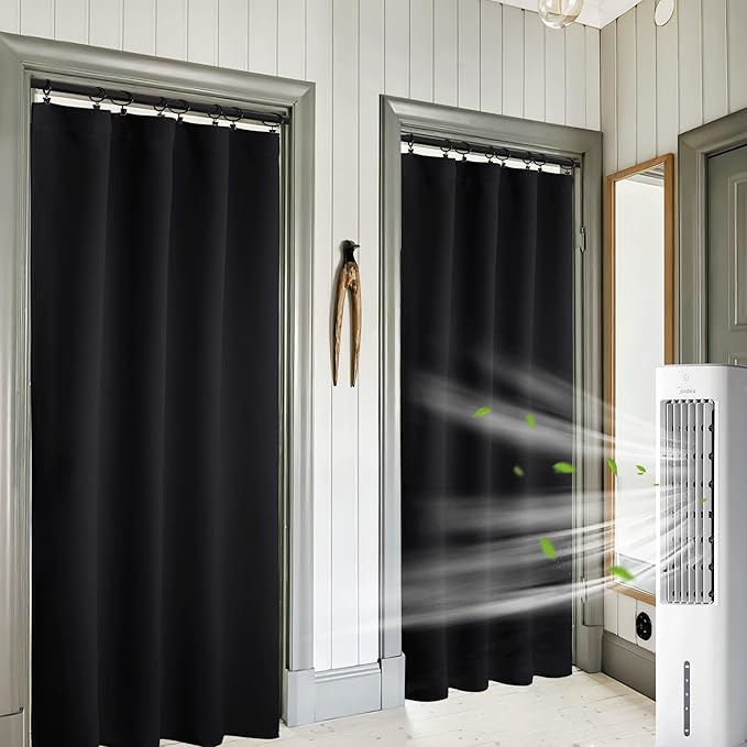 RYB HOME Blackout Curtains for Living Room, Large Window Shades for Bay Window Dining Parlor Bedroom Patio Door, Wide 52 x Long 102 inches, Black, 2 Panels