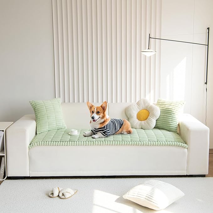 OTOB Couch Cover for Dogs Washable, Non Slip Funny Pet Couch Covers Sofa Slipcovers Cushion Mat, Plush Soft Cozy Pet Friendly Furniture Protector, All Seasons (Matcha Green, 23.6" x 47.2")