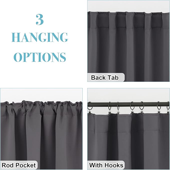 RYB HOME Kitchen Window Curtains - Blackout Privacy Half Window Curtains for Bedroom Bathroom Dining Living Room Cafe Office Short Tiers Drapes, W 34 x L 36 inches, 2 Panels, Grey