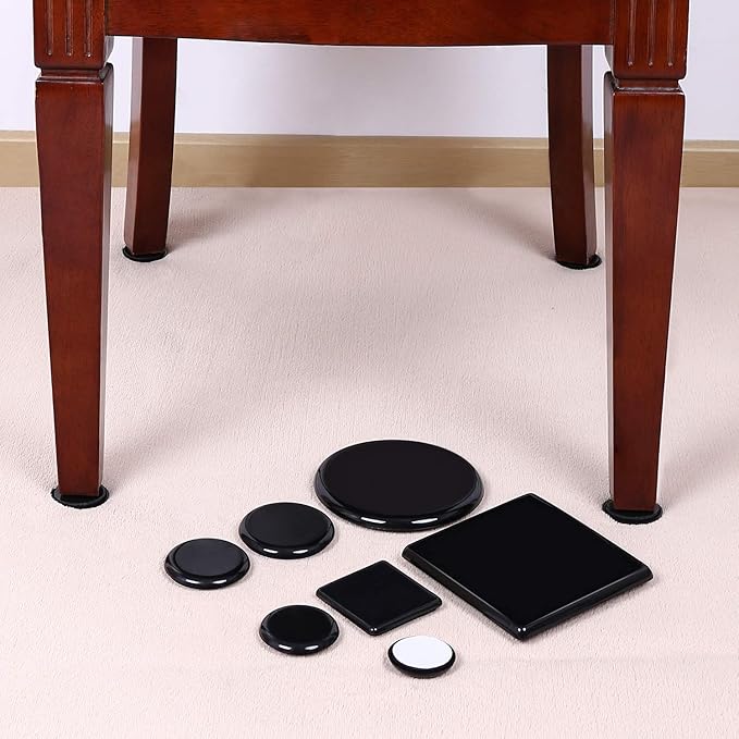 Ezprotekt 3.5 inch Reusable Furniture Movers Sliders for Carpet, 16 Pcs Round Furniture Moving Pads for Heavy Table Desk Bed Sofa Fridge Couch Cabinet, Move Items Quickly and Easily (Black)