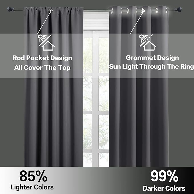 RYB HOME Small Curtains for Kitchen Window - Blackout Privacy Portable Curtain Set for Bedroom Office Bathroom Basement Garage Storage Enclosure RV Bunk, W 34 x L 30 inch, Grey, 2 Pcs