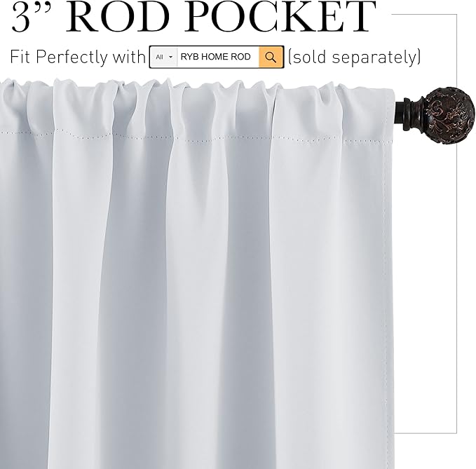 RYB HOME Kitchen Curtains Room Darkening Curtain Tiers Small Window Draperies for Nursery/Dining Room/Bathroom, 42 inch Wide x 36 inch Long, Grayish White, 2 Panels