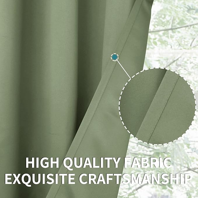 BGment Short Blackout Curtains 40 Inches Length - Rod Pocket Thermal Insulated Room Darkening Window Drapes for Kitchen Bedroom Bathroom, Olive Green, 2 Panels, 42 x 40 Inch