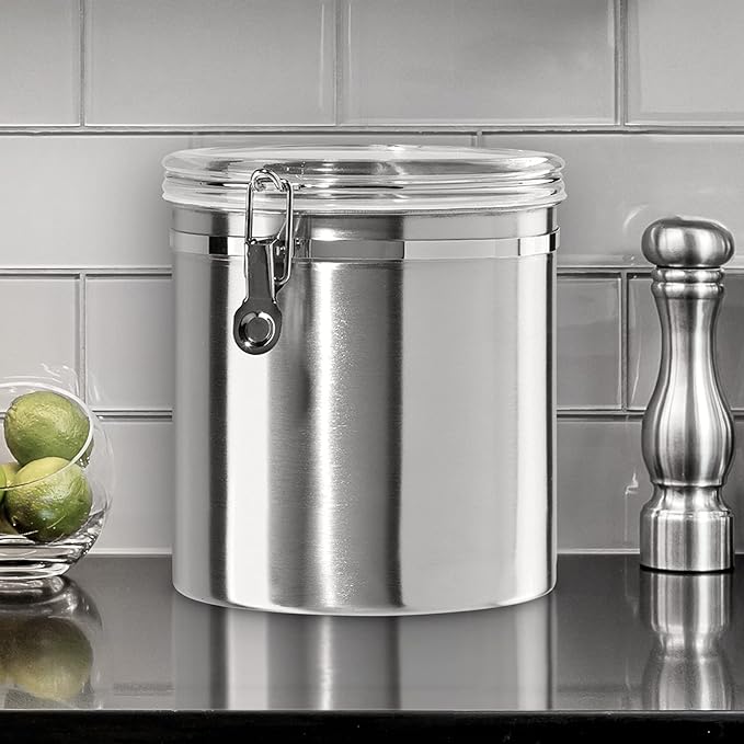 Oggi Stainless Steel Kitchen Canister 152oz + Oggi Stainless Steel 4 pc Food Storage Container Set - Ideal for Kitchen Storage
