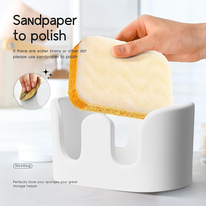 Double Sponge Holder, 2 Slot Diatomite Stone Sponge Holder, Absorbent Sponge Stand for Kitchen Sink, Quick Dry Sponge Caddy Kitchen Sink Organizer, White