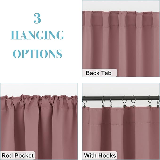 RYB HOME Kitchen Window Curtains - Blackout Privacy Half Window Curtains for Bedroom Bathroom Dining Living Room Cafe Office Short Tiers Drapes, W 34 x L 36 inches, 2 Panels, Wild Rose