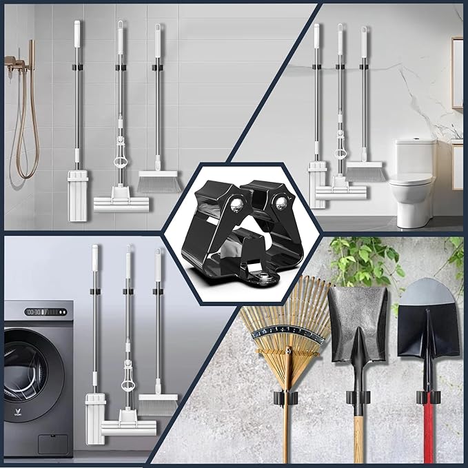 3-H Stainless Steel Broom Holder Wall Mount 30-Pack- Heavy Duty Mop Organizer, Wall Mounted Broom Storage with Secure Mounting for Kitchen Laundry Garage Bathroom (Space Saving)