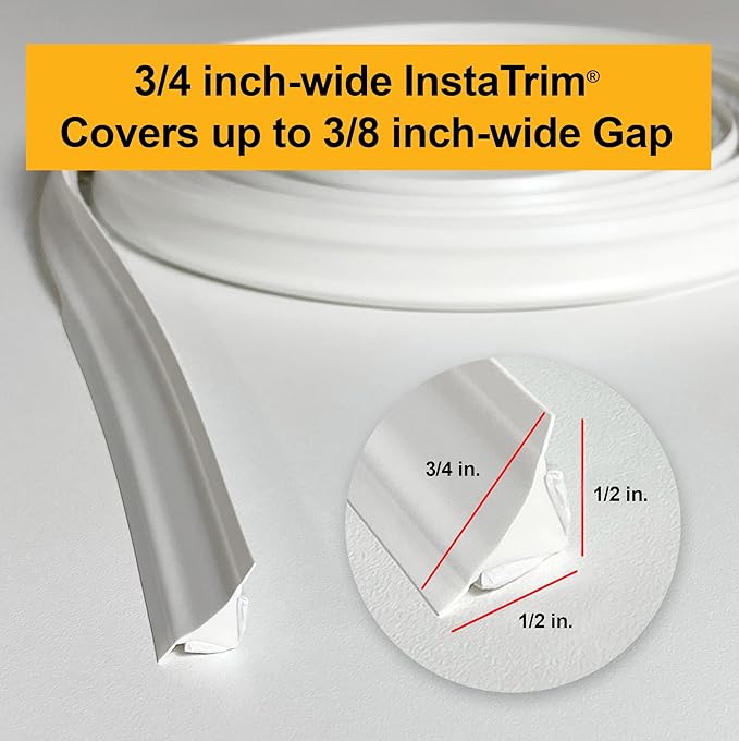 InstaTrim The Original Flexible Trim - 50ft Grey 3/4" Wide Caulk Tape - Adhesive Trim with Many Uses Including Caulking for Bathtubs, Sinks, Counters, Tile, Floors - Made in USA
