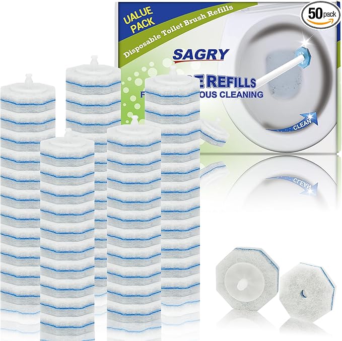 50 Counts Disposable Toilet Bowl Wand Refills, 5X Cleaning Power Toilet Cleaner Refill Pads, Deep Cleaning, No Falling Apart, Fresh Fragrance, Compatible with Most Toilet Brushes