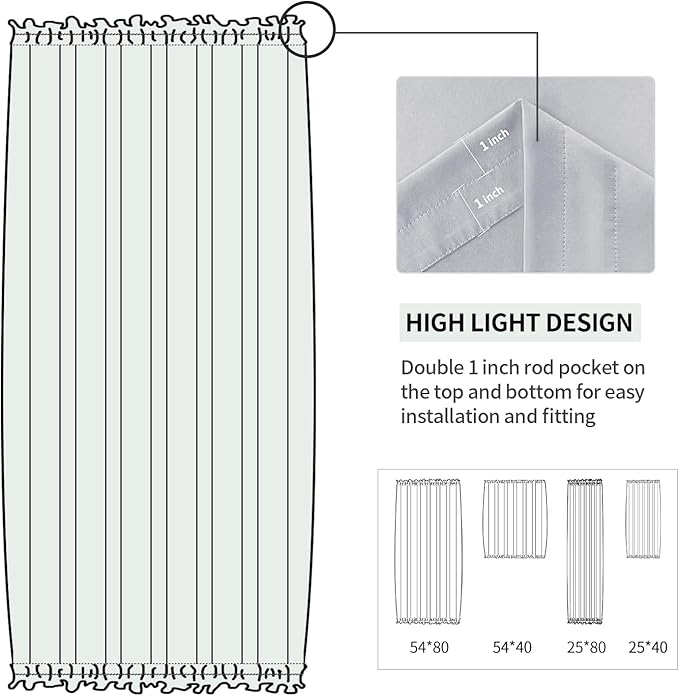 DWCN French Door Curtains – Rod Pocket Thermal Blackout Curtain for Doors with Glass Window, Kitchen and Patio Doors for Privacy, 25 X 80 Inches Long, 1 Curtain Panel with Tieback, Silver Grey