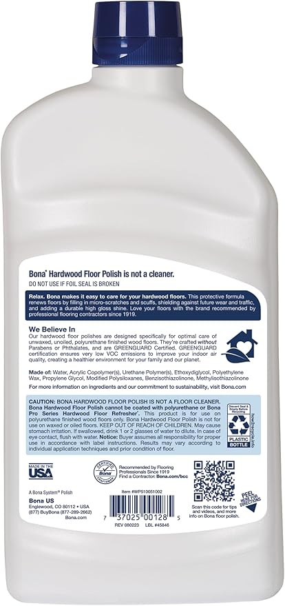 Bona Hardwood Floor Polish - 32 fl oz - High Gloss Shine - Polish for Wood Floors - Protects and Renews Dull Flooring - Covers 500 sq ft