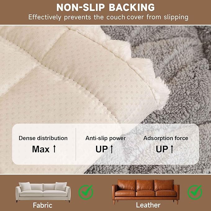 OTOB Pet Couch Covers for 3 Cushion Couch Sofa, Washable & Non Slip Fuzzy Plush Sofa Cushion Covers, All Seasons Geometric Jacquard Modern Soft Dog Bed Mat Slipcovers Protector (Gray, 27.6"x70.9")