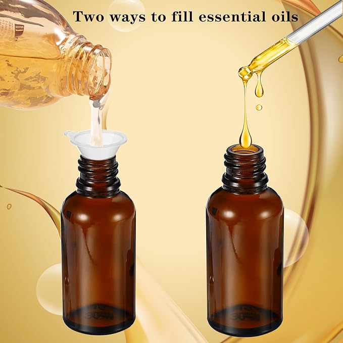 50ML Roller Bottles for Essential Oil, 3 Pack Empty Amber Glass Roller Bottle for Perfume Oil, Roll on Bottles with Stainless Steel Roller Balls, Opener, Funnel and Dropper