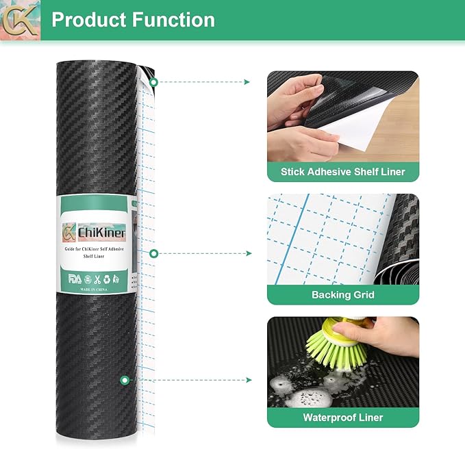 Self-Adhesive Shelf Liner Kitchen Liner, Waterproof Backed Paper Easy Peel and Stick Contact Liner Without Residue for Decor Your Desk Surface, Kitchen Countertops (Black, 11.8 x 393.7 inches)
