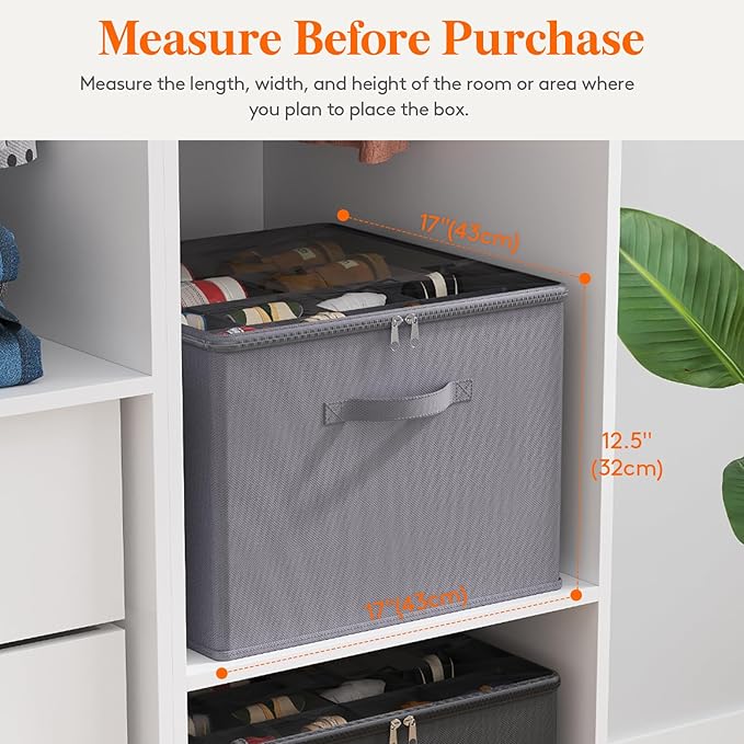 Lifewit Shoe Storage Organizer for Closet Fits 12-16 Pairs, Fabric Large Shoe Box Storage Containers with Clear Cover, Foldable Bins Fit for Boots Heels Sneakers 17"(L) x 17"(W) x 12.5"(H) 2 Pack Gray