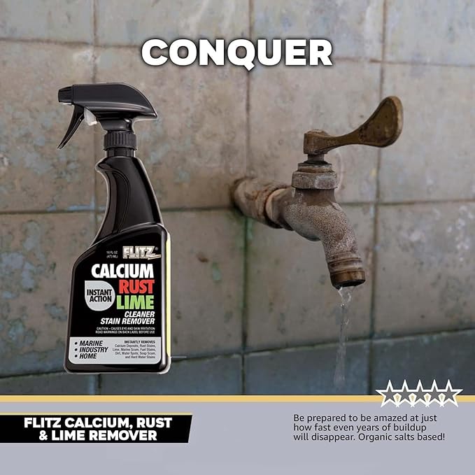 Flitz Calcium, Rust, & Lime Remover - 16oz Bottle of USA-Made Limescale Remover for Toilets, Showers, and More - Powerful Spray that Instantly Eliminates Tarnish, Grease, and Other Grime (3 Pack)