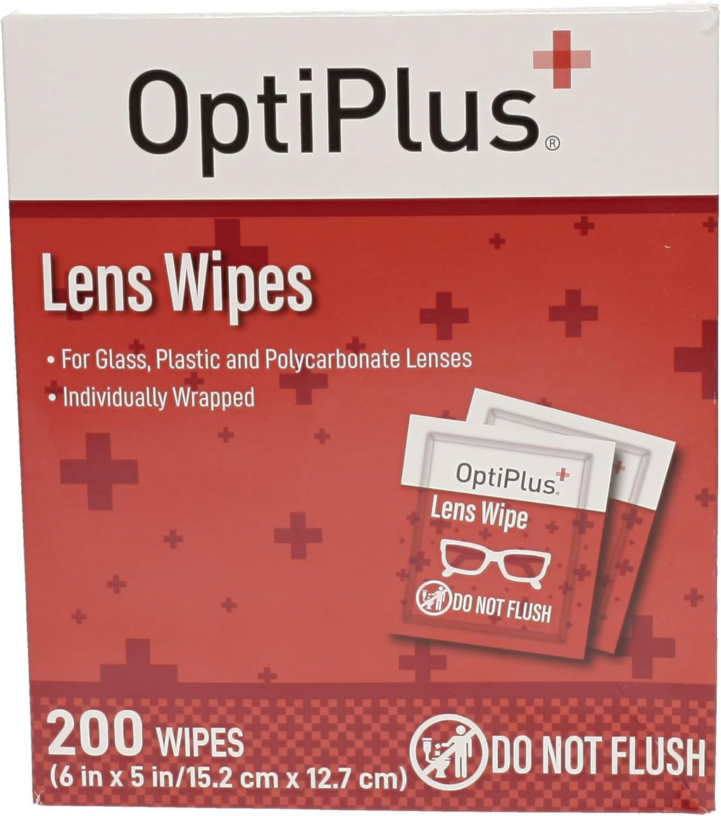 OptiPlus Eyeglass Lens Wipes l Pre-Moistened l Cleaning Wipes for Glasses, Smart Phones, Optical Lens, Goggles, and Watch Screen l Quick-Dry & Scratch-Free | 200 Count (Pack of 1))
