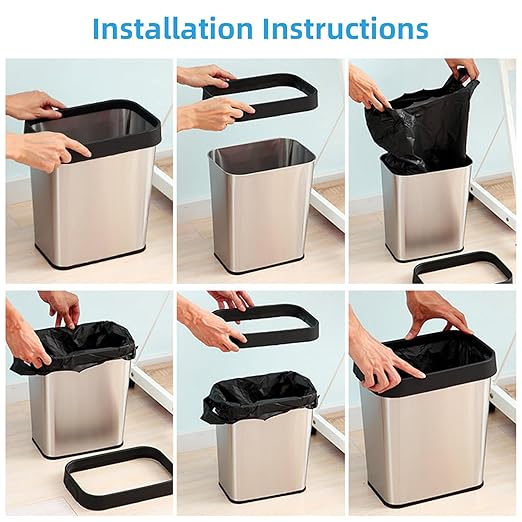 2 Pack Stainless Steel Trash Can 2 Gallon, Open Top Trash Can, 7" x 10" x 11", Rectangle Rubbish Bin, Slim and Narrow, No Lid Small Wastebasketfor Kitchen, Bathroom, Living Room, Office