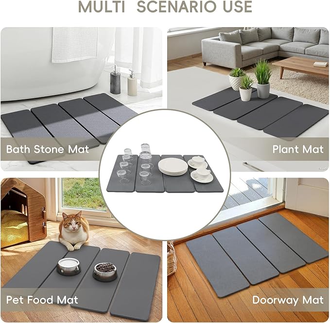 Large Stone Dish Drying Mat for Kitchen Counter, HQAUT 24×16" Collapsible Quick Drying Dish Mats, Ultra Absorbent Diatomaceous Earth, Non-Slip Dishes Drainer Drying Mat, Easy to Clean