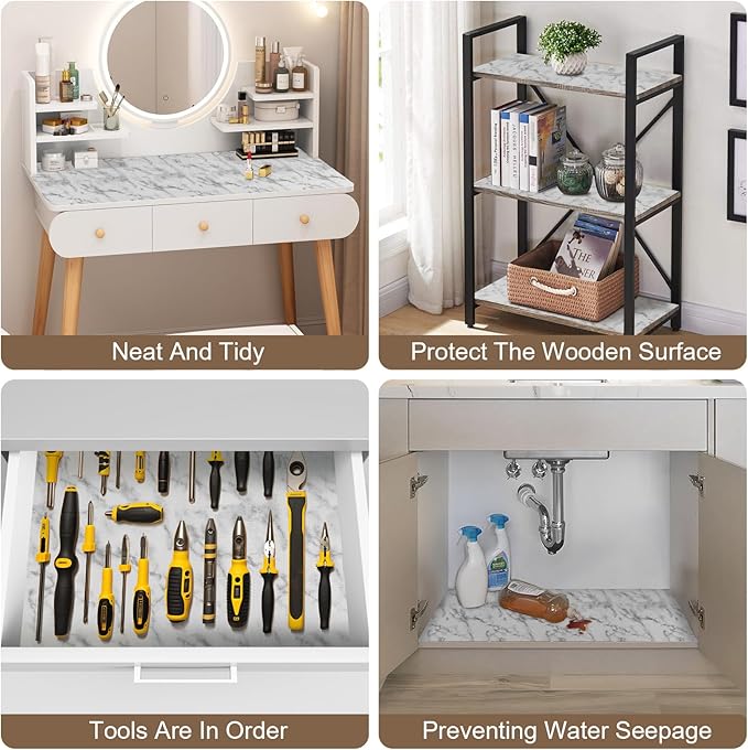 OcePor Non-Adhesive Drawer and Shelf Liner 17.5IN x 20FT，Non Slip Cabinet and Cupboard Liner, Kitchen Cabinet Liners for Shelves, Waterproof Drawer Shelf Liners for Cabinets/Bathroom Cupboard, Marble