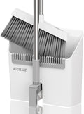 JOYMOOP White Broom and Dustpan Set, Upright Angle Design with Built-in Comb Teeth for Kitchen, Office, Pet Hair, Hard Floors
