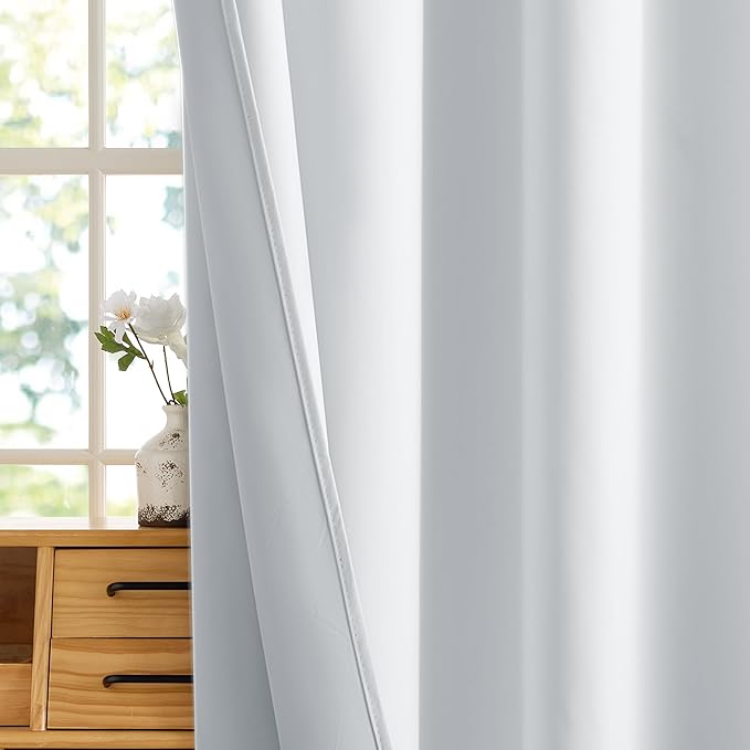 RYB HOME White Blackout Curtains for Bedroom, 100% Blackout Thermal Insulated Noise Reducing Curtains for Living Room Nursery, 34 inches Wide by 63 inches Long, 2 Panels Set