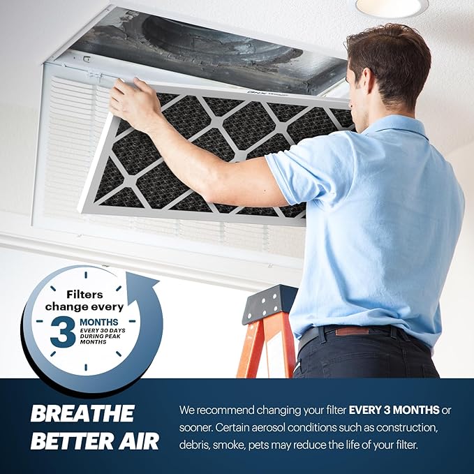 BNX TruFilter 20x22x1 MERV 12 Odor Defense (4-Pack) AC Furnace Air Filter with Activated Carbon - MADE IN USA - Pleated Air Conditioner HVAC AC Furnace Filters - Removes Odor, Mold, Bacteria, Smoke