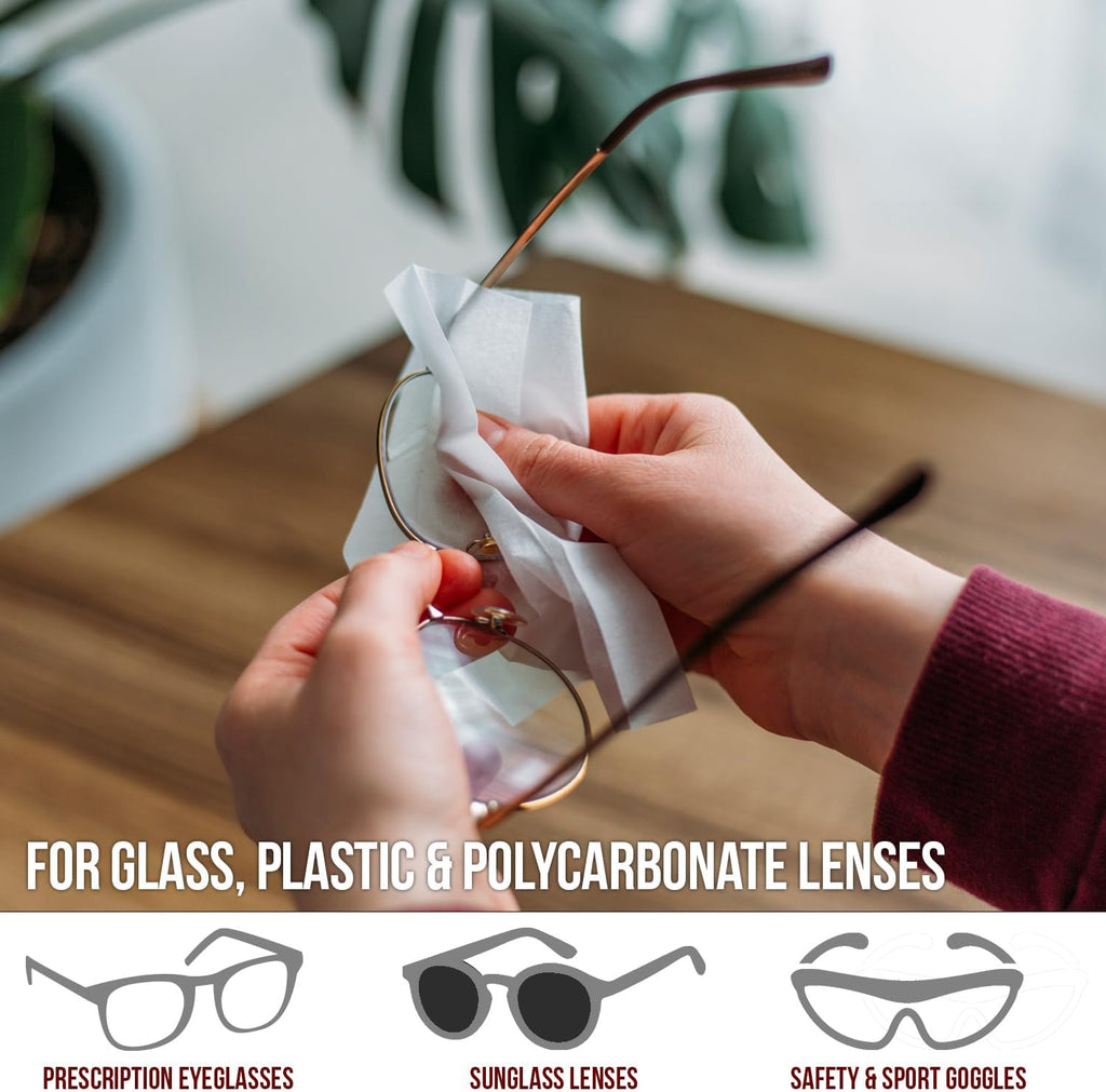 OptiPlus Eyeglass Lens Wipes l Pre-Moistened l Cleaning Wipes for Glasses, Smart Phones, Optical Lens, Goggles, and Watch Screen l Quick-Dry & Scratch-Free | 200 Count (Pack of 1))