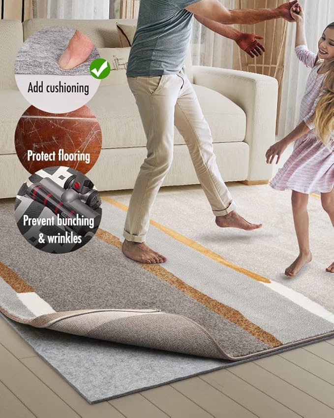 Double-Sided Non Slip Rug Pad Gripper - 2.6x12 Feet 1/4” Thick Dual Surface Felt Under Rug for Area Rugs and Hardwood Floors,Super Cushioned Non Skid Carpet Padding
