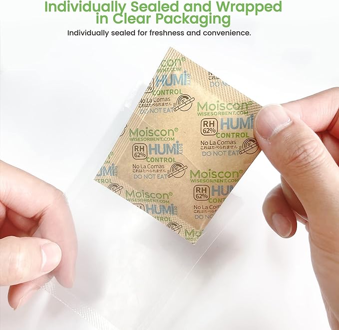 90 Pack 62% RH 8 Gram Two-Way Humidity Control Packs for Storing 1 oz, Size 8 Moisture Control Packets Individually Wrapped