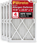 Filtrete 17.5x23.5x1 AC Furnace Air Filter, MERV 11, MPR 1000, Micro Allergen Defense, 3-Month Pleated 1-Inch Electrostatic Air Cleaning Filter, 4 Pack (Actual Size 17.19x23.19x0.81 in)