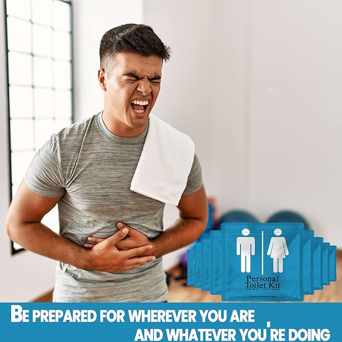 Personal Toilet Kit To Go – 10 Pack | Disposable Public Restroom Kit | Individually Wrapped for Toilet Protection Kit | Toilet Paper, Toilet Seat Cover, Butt Wipes, Cleansing Wipes (Light Blue)