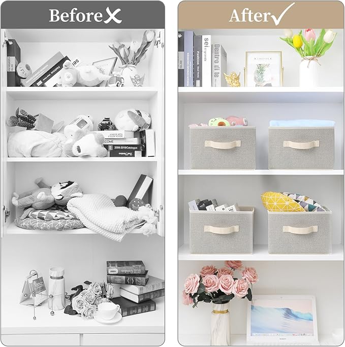 Storage Baskets, 11-Inch Woven Fabric Bins, Storage Cubes with Reinforced Handles, Organizer Bins for Closet Shelves, Foldable, for Toys, Clothes, Natural Beige (3PCS/Beige-11*11*7.8inch)