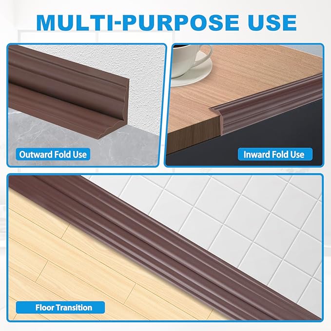 Wall Corner Protector Peel and Stick Corner Trim Molding Flexible Inside & Outside Wall Edge Guard Self Adhesive Moulding Trim for Edge Use, Brown, 1.6” W x 40’ L
