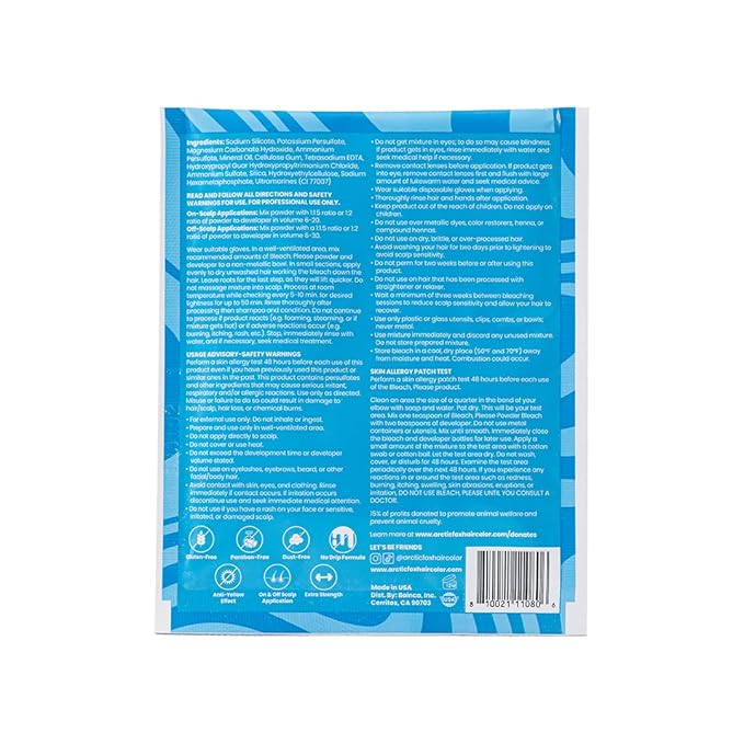 ARCTIC FOX Bleach Please, Blue Powder Bleach Individual Sachet 28g (1oz) for touch ups, highlights, or small applications like money pieces.