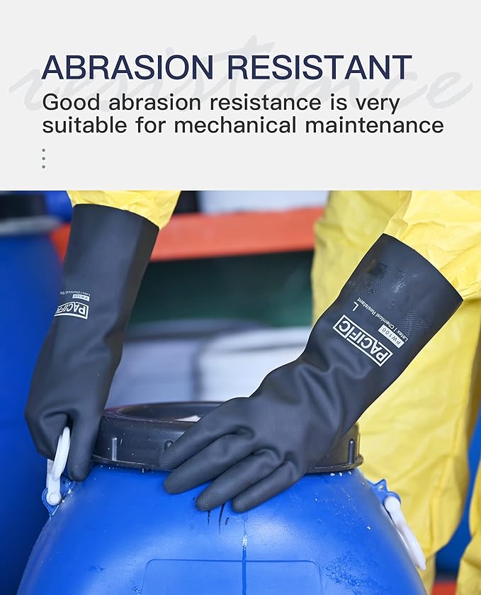 PACIFIC PPE 2 Pairs Chemical Resistant Gloves, Heavy Duty Industrial Rubber Gloves, Resist Acid, Alkali and Oil, 12.6", Large