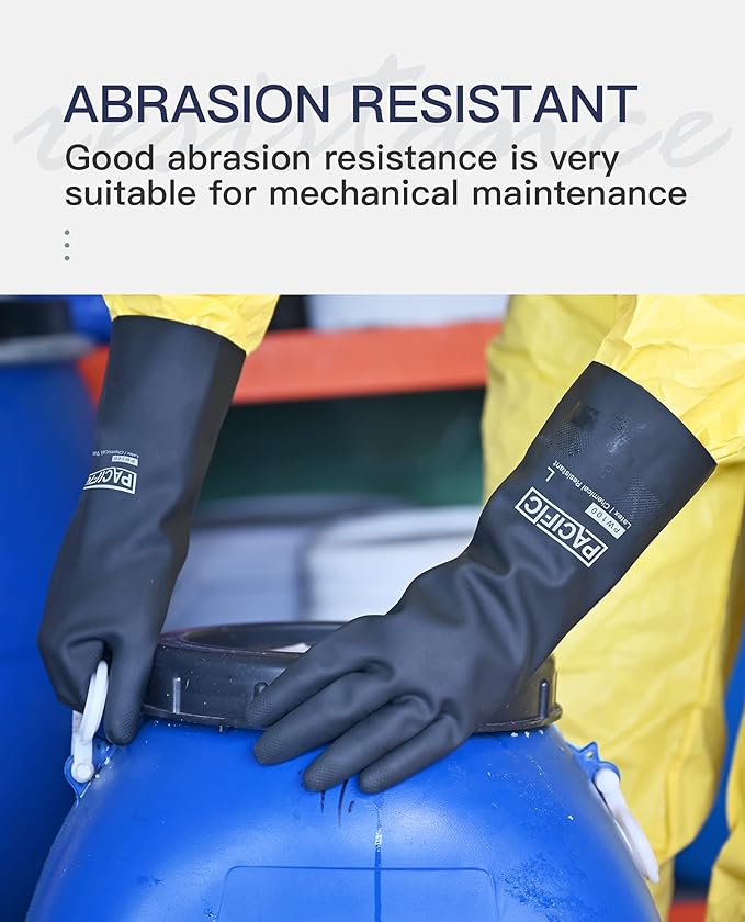 PACIFIC PPE Chemical Resistant Gloves, Heavy Duty Industrial Rubber Gloves, Resist Acid, Alkali and Oil, 12.6", XX- Large