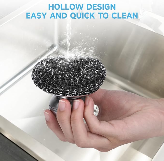 6 Pcs Steel Wool Scrubber, Stainless Steel Scrubber for Cleaning Kitchen and Household Stubborn Messes from Stoves Pans Pots Grill Sink, Replacement Wire Brush Set ( Only Replacement Pad)