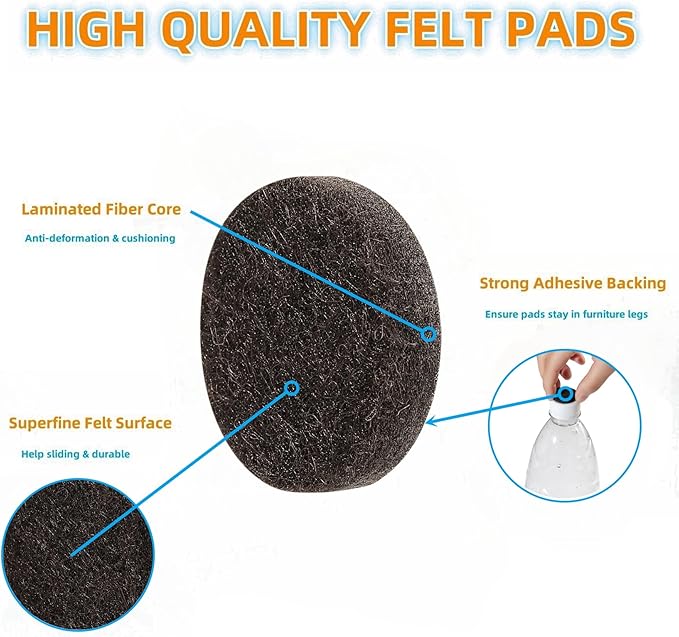 Furnigear Felt Furniture Pads for Hardwood Floors - Self Adhesive Chair Felt Pad, Floor Protector for Furniture Feet, Furniture Sliders Moving Furniture Smoothly, Anti Scratch 96 Pcs 3/4" Round Brown