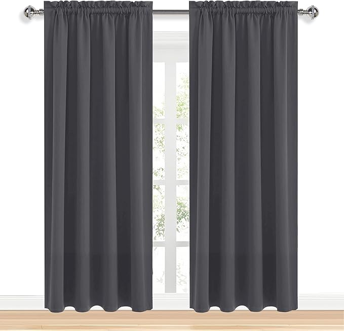 DWCN Blackout Curtains for Bedroom 84 Inch Length 2 Panels Set, Solid Thermal Insulated Energy Saving Rod Pocket Window Treatment Curtains Blackout Drapes (W42 x L84 Inch, Dark Grey)