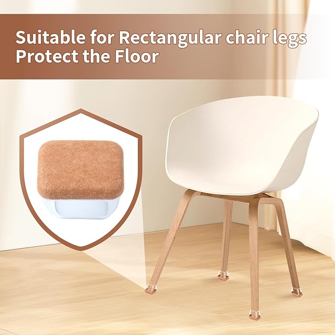 Ezprotekt 8 Pcs Rectangle Clear Felt Chair Leg Floor Protectors for Hardwood Tile Floors, Rectangle Silicone Felt Furniture Pads Caps Covers for Chair Table Desk Sofa (Fit W : 0.6-0.8", L: 0.9-1.3")