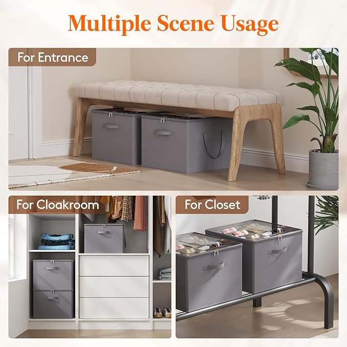 Lifewit Shoe Storage Organizer for Closet Fits 12-16 Pairs, Fabric Large Shoe Box Storage Containers with Clear Cover, Foldable Bins Fit for Boots Heels Sneakers 17"(L) x 17"(W) x 12.5"(H) 2 Pack Gray