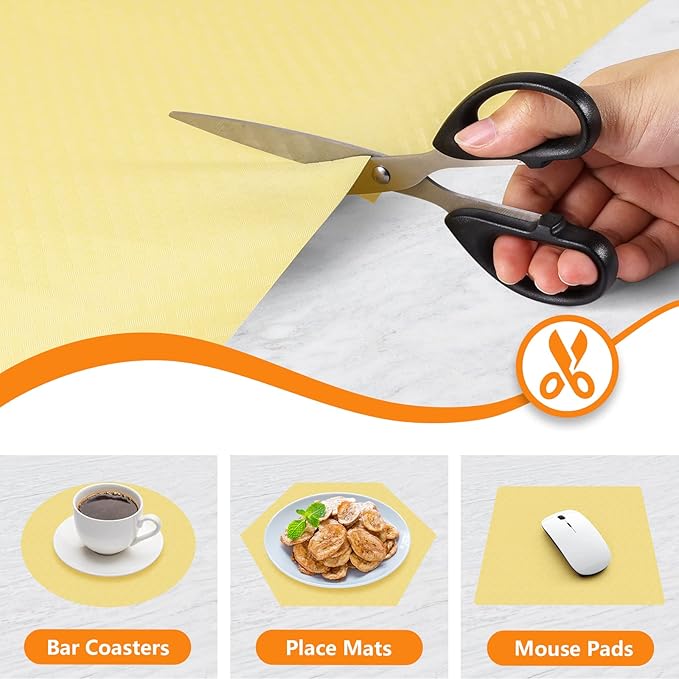 Shelf Liners for Kitchen Cabinets Refrigerator Liners Waterproof Kitchen Cupboard Liner Non Adhesive Drawer Mats EVA Material Fridge Liner for Shelves - Yellow Beige 11.8 x 393.7 Inches