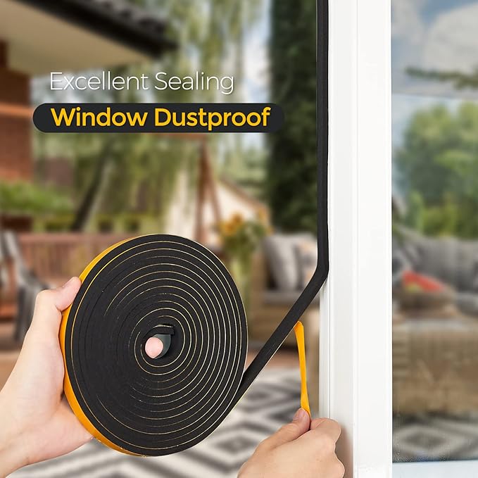 10 Feet Weather Stripping Door Seal, 3/4" Wide X 5/16" Thick Door Seal Strip High Density Foam Tape Adhesive Strip for Door Soundproofing,Window Insulation (3/4" x 5/16" x 10FT,Black)