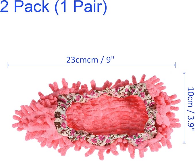 1 Pair Washable Cleaning Shoes Cover - Floor Cleaning Dust, Chenille Microfiber Duster Mop Slippers, Apply to House Office Room (Pink)