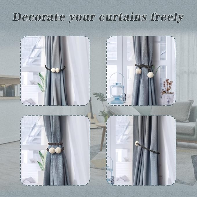 Hion Magnetic Curtain Tiebacks Black 2pcs, Curtain Tiebacks Buckles Holdbacks Holders Hooks Clip for Home Bedroom Office Decorative Curtain