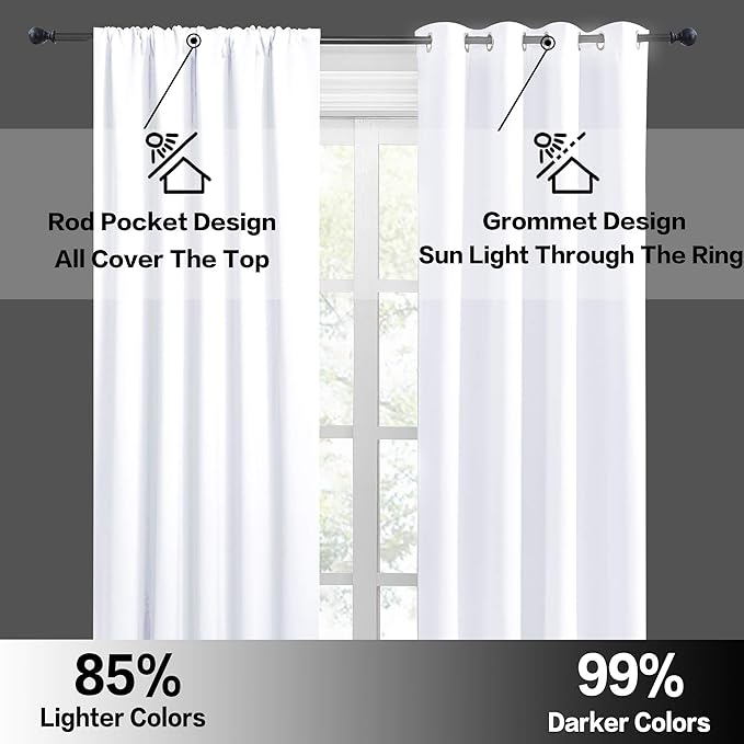 RYB HOME Window Curtains for Kitchen - Room Darkening Privacy Thermal Insulated Drapes for Bedroom Bathroom Basement, Wide 52 x Long 36, Pure White, Set of 2