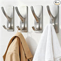 pickpiff Self Adhesive Coat Hooks for Hanging: Heavy Duty Stainless Wall Hook for Towel, Backpack, Hat, Sturdy Metal Hanger for Bathroom, Bedroom, Door, Brushed Nickel 4 Pack