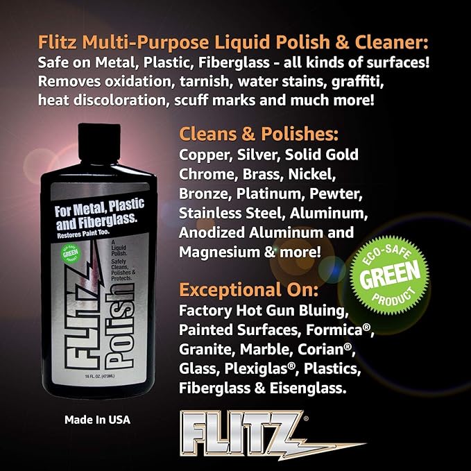 Flitz Multi Purpose Metal Polish Liquid - 3.4oz Bottle of USA-Made Tarnish Remover - For Aluminum, Chrome, Brass, Nickel, Silver - Non-Abrasive Metal Cleaner and Polish, Restorer (3 Pack)