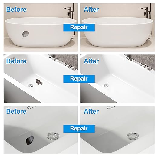 Tub Repair Kit White(Color Match), Fiberglass Porcelain Repair Kit for Acrylic, Ceramics, Enamel, Tile, Repairs Chips, Cracks, Scratches, Holes on Tub, Tile, Bathtub, Toilet, Sink, Shower Tray